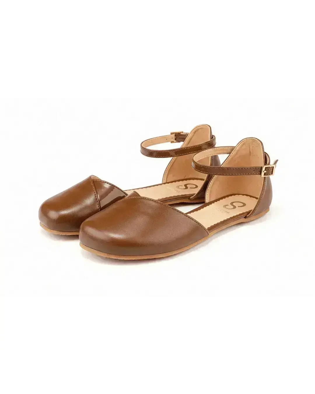 Shapen – Poppy Cognac - Bailarinas abiertas barefoot marrones para mujer