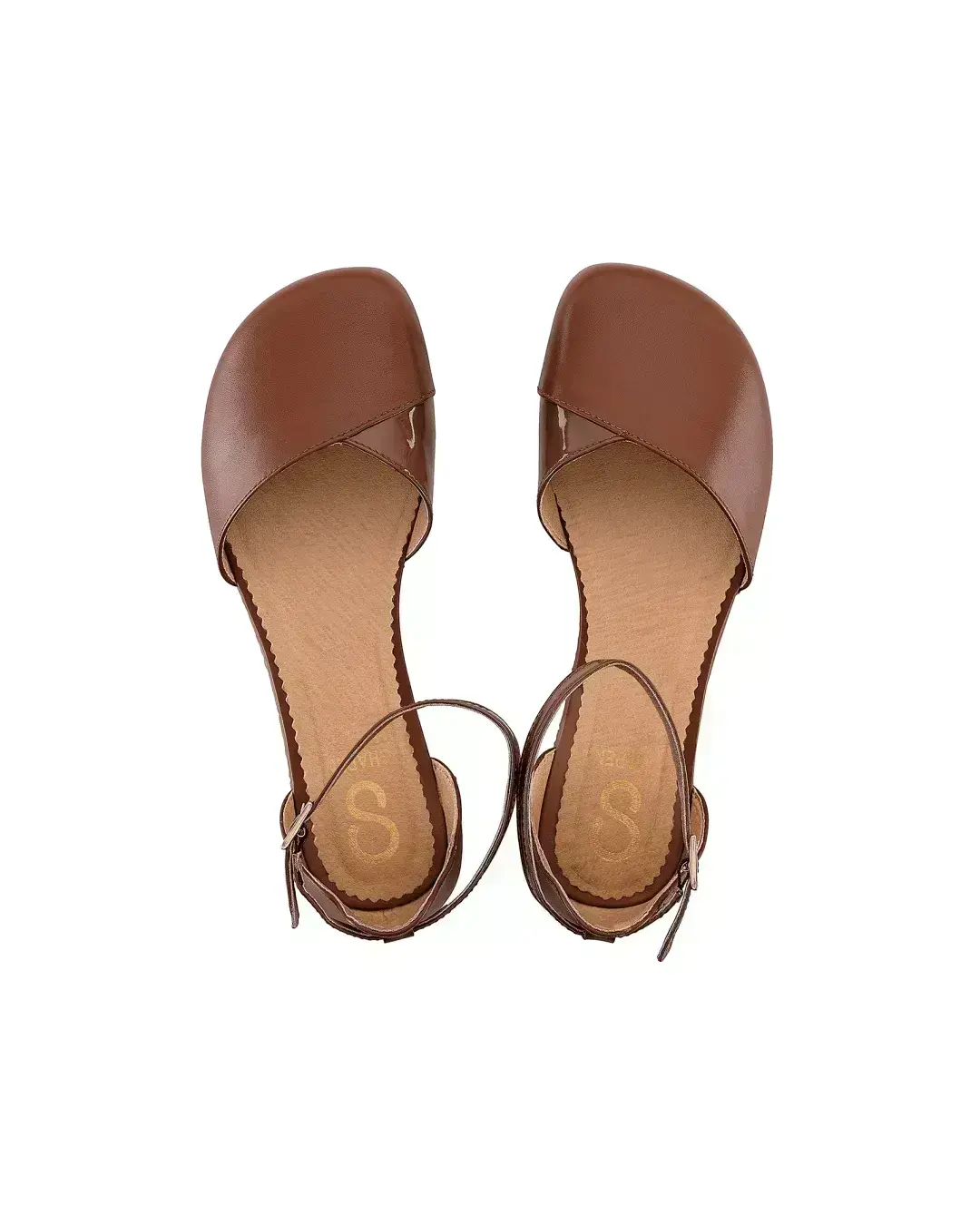 Shapen – Poppy Cognac - Bailarinas abiertas barefoot marrones para mujer