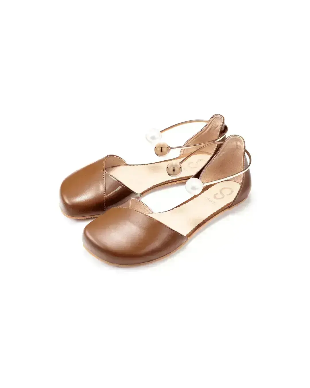 Shapen – Poppy Cognac - Bailarinas abiertas barefoot marrones para mujer