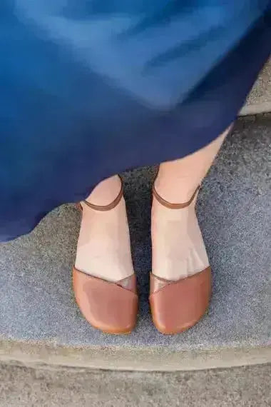 Shapen – Poppy Cognac - Bailarinas abiertas barefoot marrones para mujer