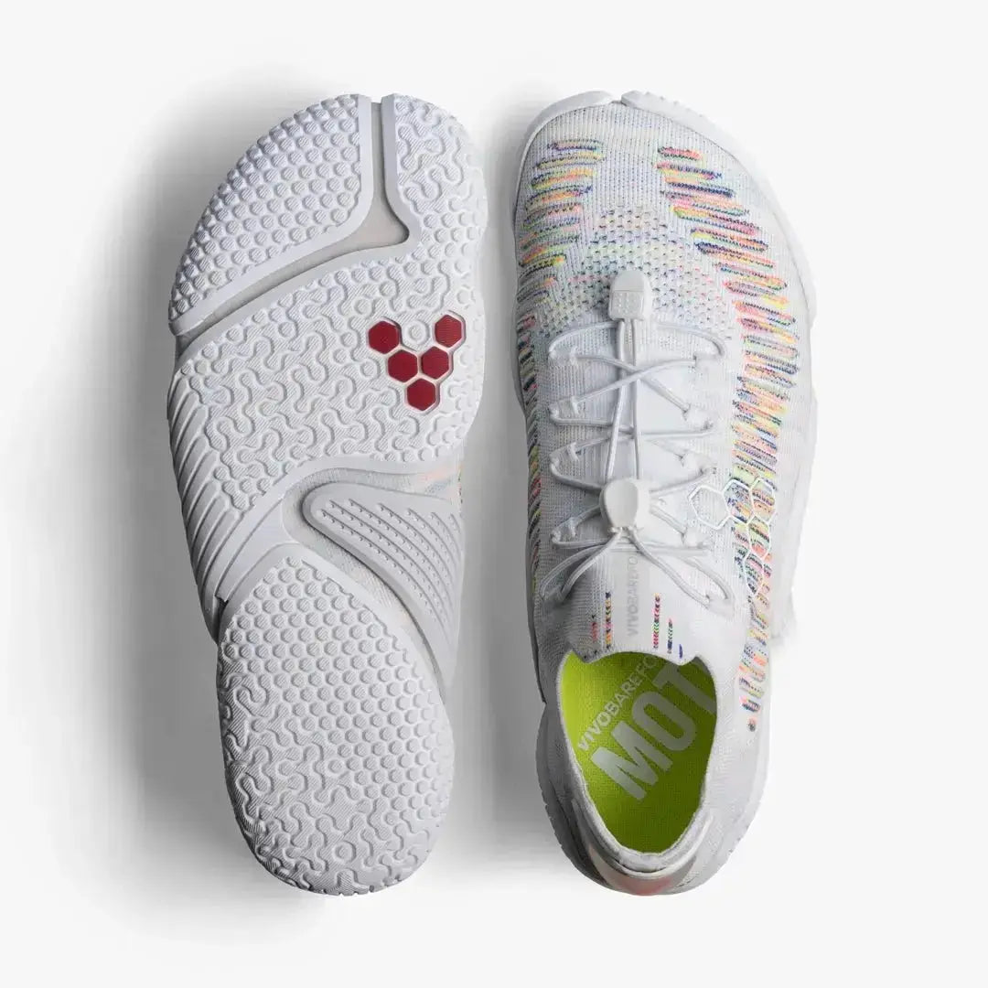 VIVOBAREFOOT - Motus Flex White Space Dye - Zapatillas respetuosas para entrenamiento de alto nivel/fuerza y/o uso diario