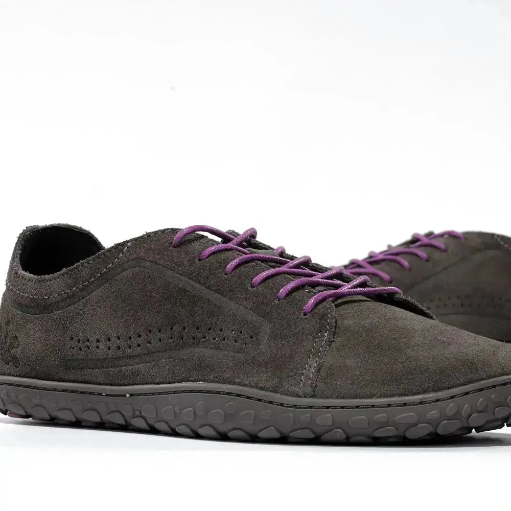 WAALS - Nomad Lady Oil Suede Grey/Purple - Zapato barefoot artesano de piel de serraje