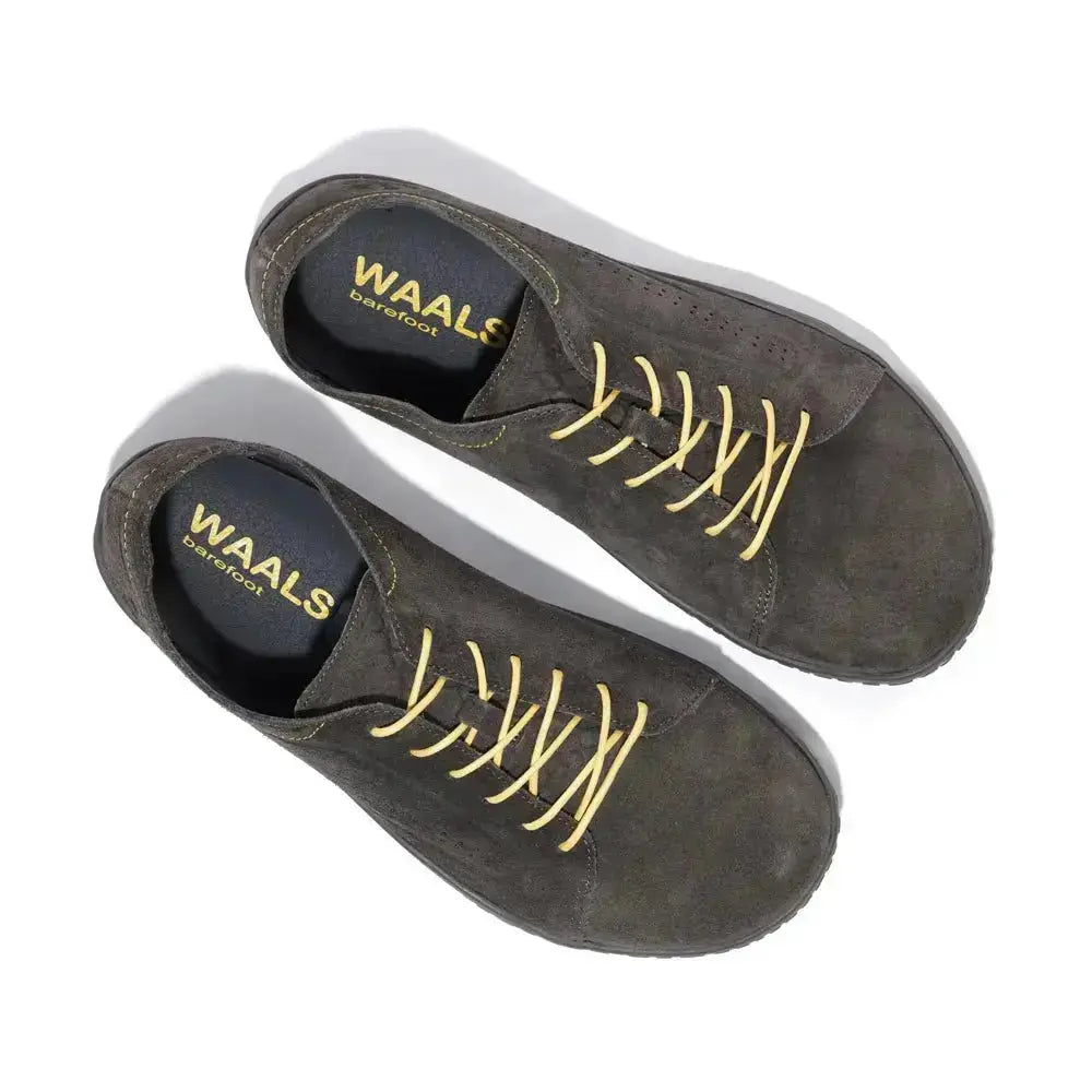 WAALS - Nomad Men Oil Suede Leather Grey/Yellow- Zapato barefoot artesano de piel de serraje