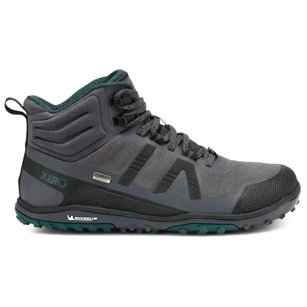 Xero Shoes - Scrambler Mid II WP - Women asphalt-sea-moss - Bota de Trekking Barefoot Impermeable y Ultraligera grises para mujer
