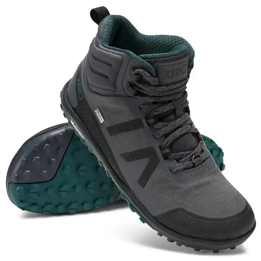 Xero Shoes - Scrambler Mid II WP - Women asphalt-sea-moss - Bota de Trekking Barefoot Impermeable y Ultraligera grises para mujer