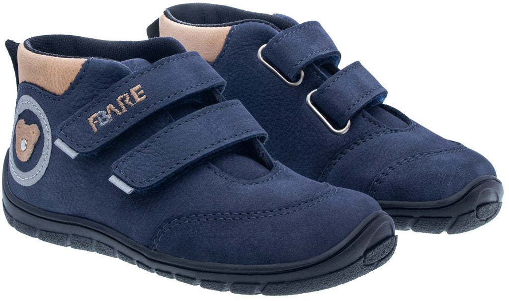 Fare Bare Kids Visby Blue - Botines barefoot otoñales para niños pequeños en cuero nubuck azules