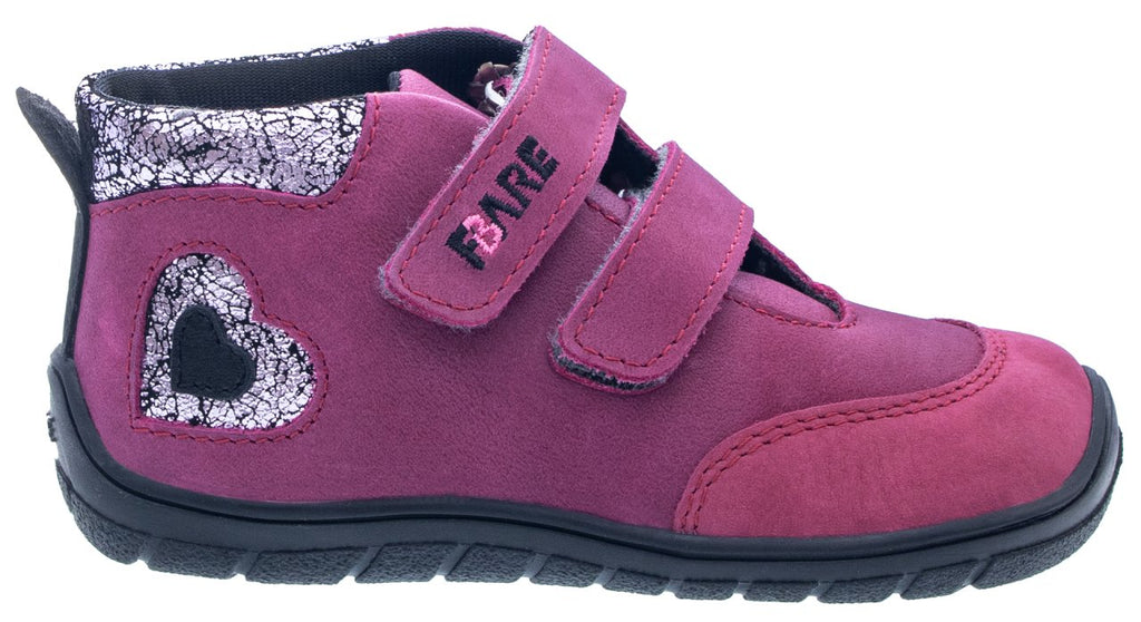 Fare Bare Kids Visby Burgundy - Botines barefoot otoñales para niños pequeños en cuero nubuck rosa burdeos