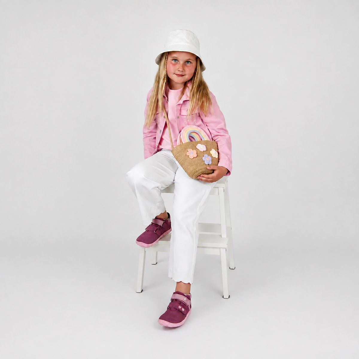 Fare Bare Kids Bergenky Junior Pink White - Botines barefoot impermeables infantiles rosas