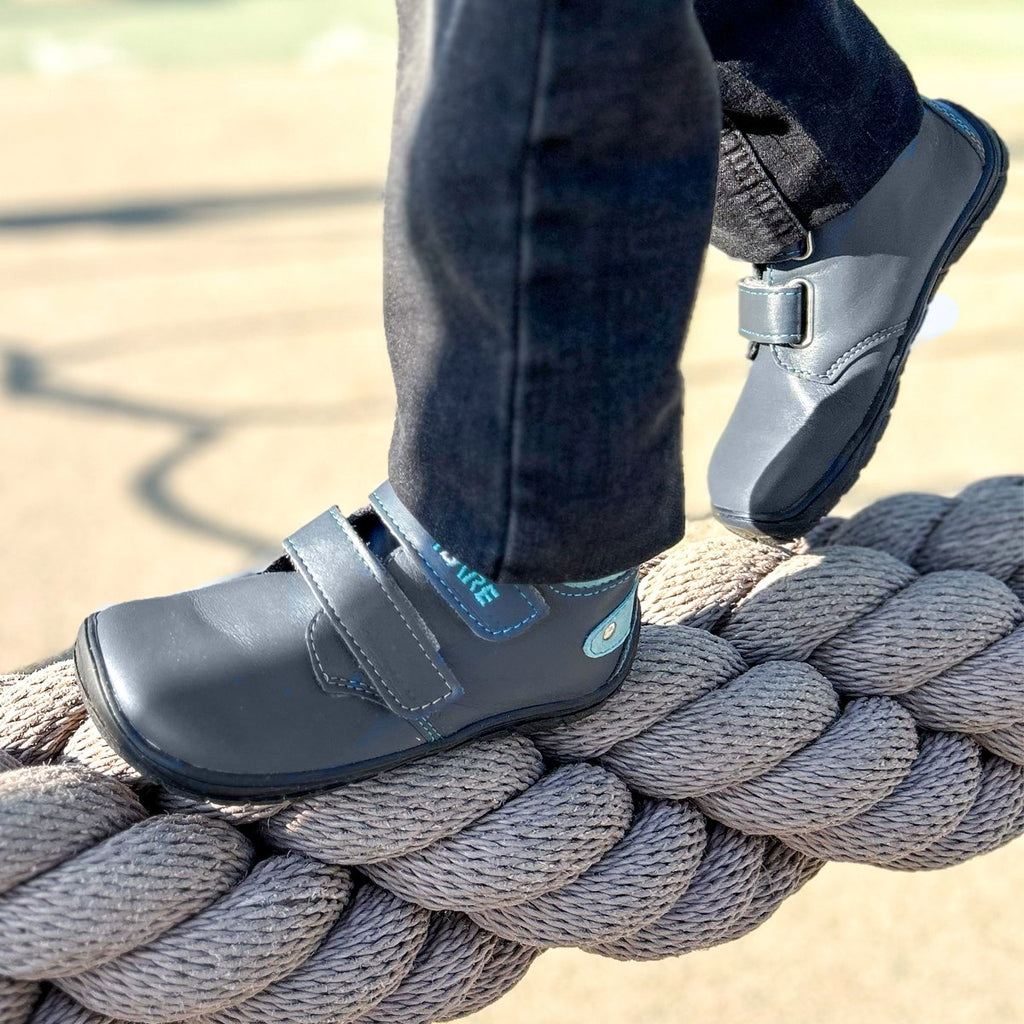 Fare Bare Kids Holeby Blue - Botines barefoot infantiles otoñales de cuero azul marino