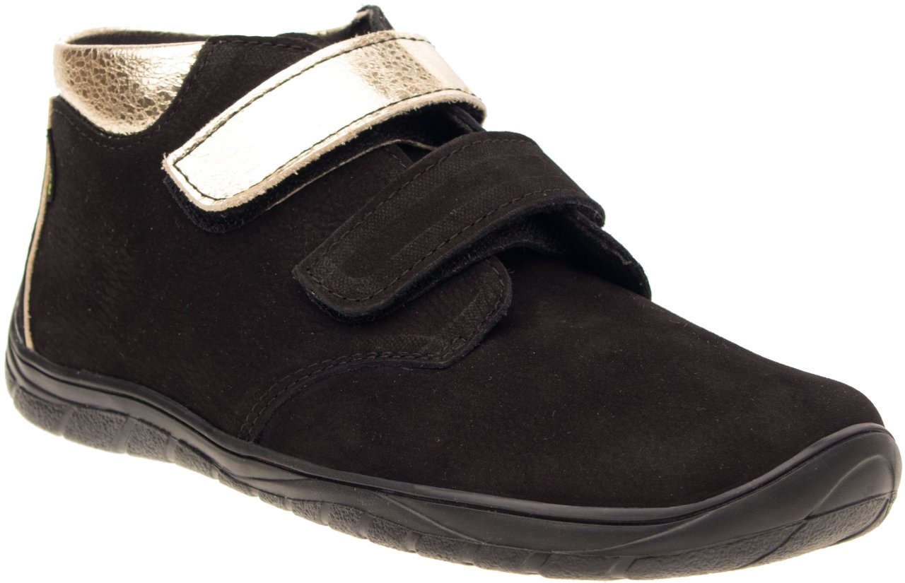 Fare Bare Kids Holeby Black - Botines barefoot infantiles otoñales de cuero negras con dorado