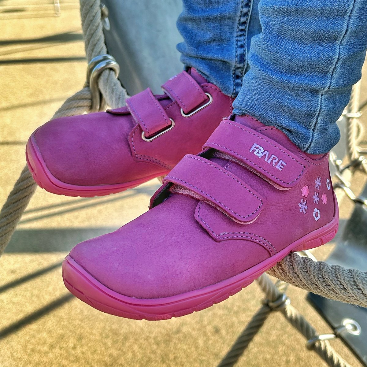Fare Bare Kids Holeby Burgundy - Botines barefoot infantiles otoñales de cuero rosas