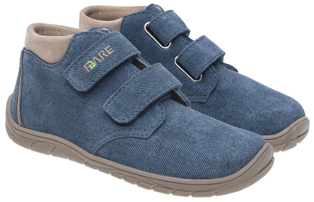 Fare Bare Kids Holeby Denim - Botines barefoot infantiles otoñales de cuero azules