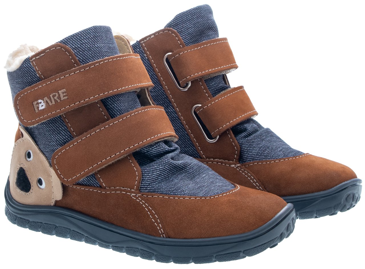 Fare Bare Kids Frostky Bear Brown - Botines barefoot infantiles impermeables calientes marrones