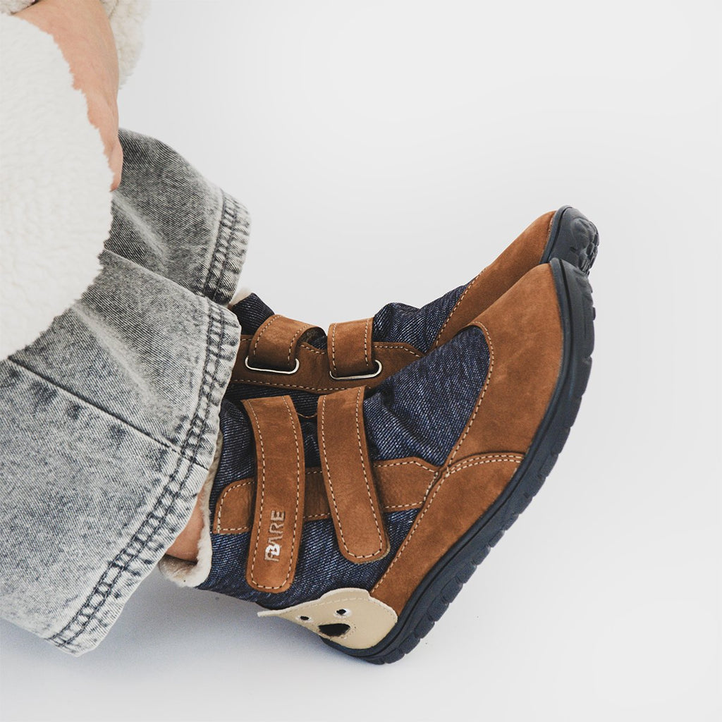 Fare Bare Kids Frostky Bear Brown - Botines barefoot infantiles impermeables calientes marrones