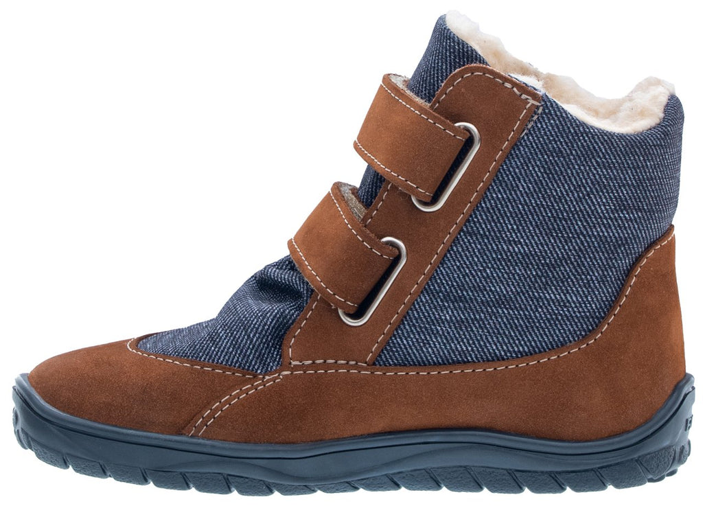 Fare Bare Kids Frostky Bear Brown - Botines barefoot infantiles impermeables calientes marrones