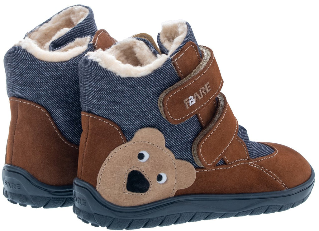 Fare Bare Kids Frostky Bear Brown - Botines barefoot infantiles impermeables calientes marrones