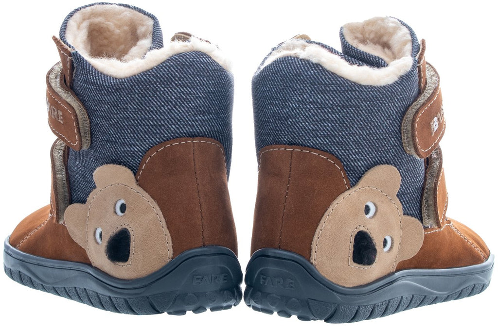 Fare Bare Kids Frostky Bear Brown - Botines barefoot infantiles impermeables calientes marrones
