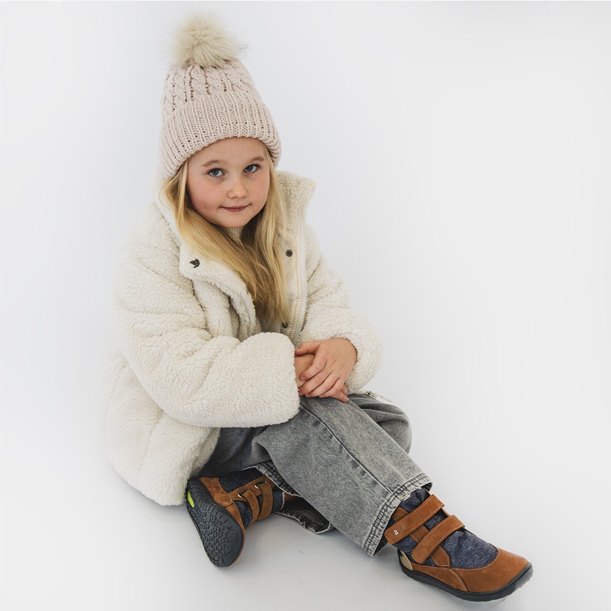 Fare Bare Kids Frostky Bear Brown - Botines barefoot infantiles impermeables calientes marrones