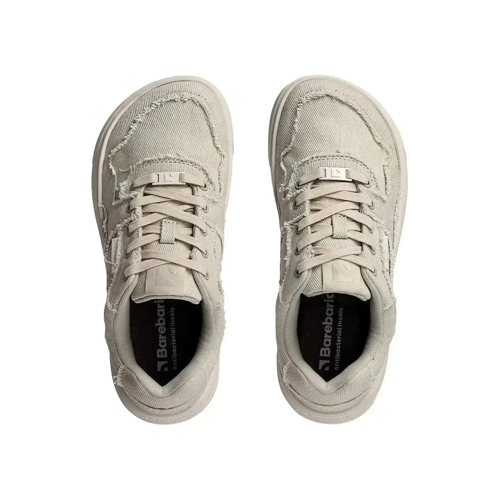 Barebarics - Zing Cream White Denim - Zapatillas barefoot unisex beige de tela vaquera