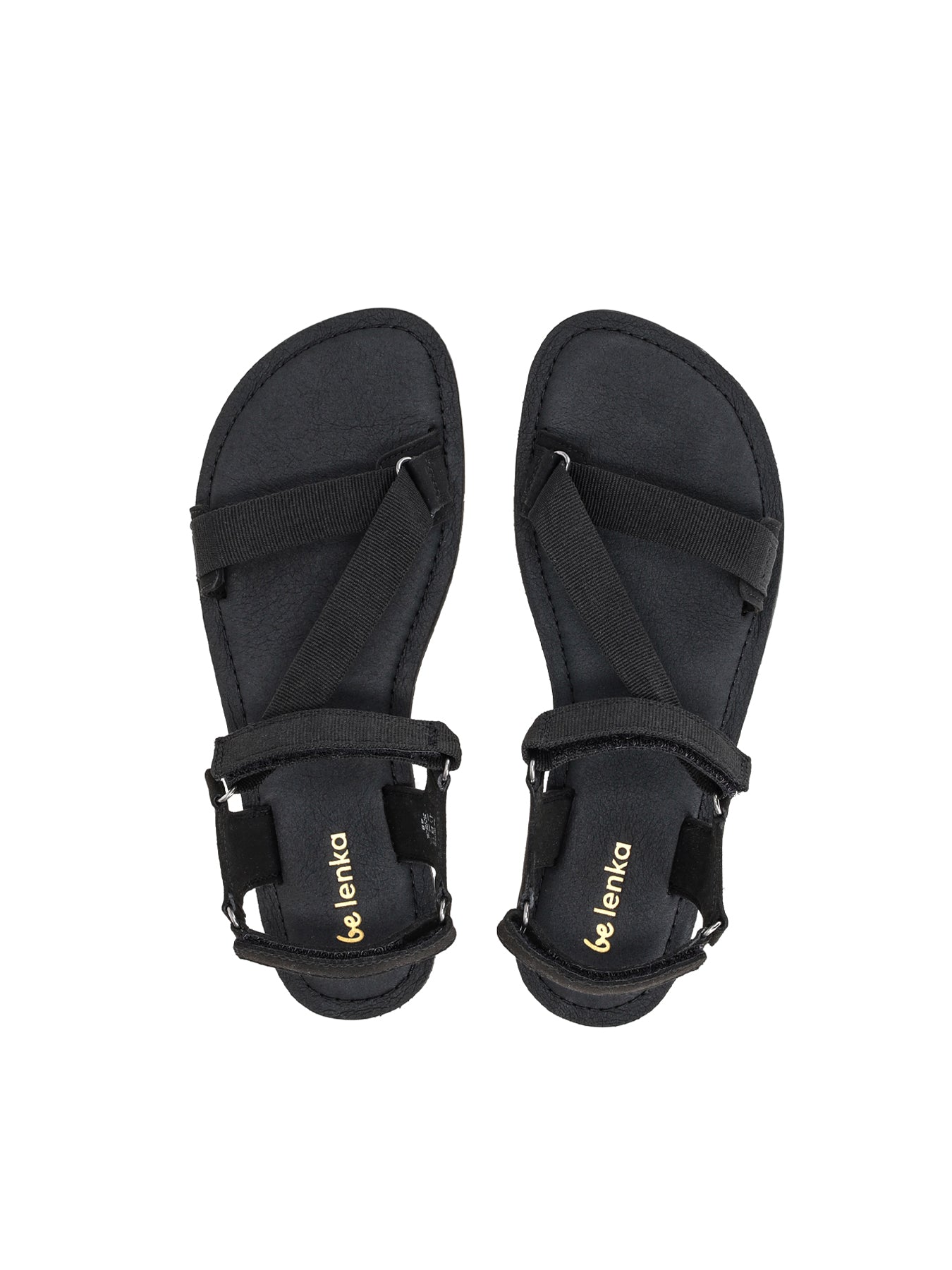 Sandalias barefoot Be Lenka Flexi 2.0 negras con tiras ajustables y suela fina.