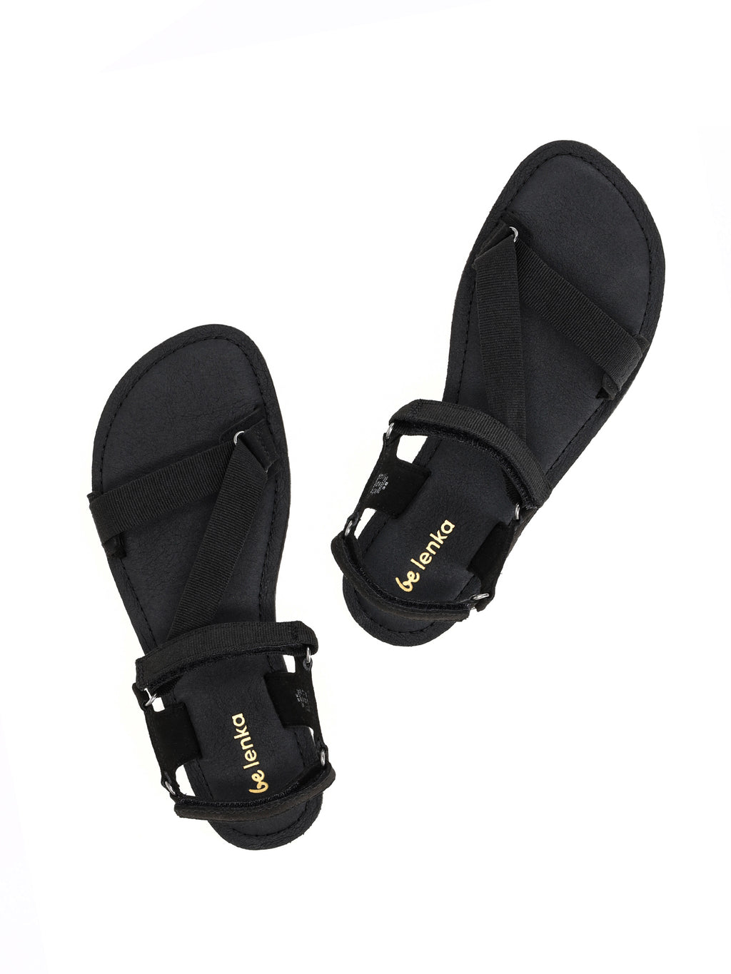 Sandalias barefoot Be Lenka Flexi 2.0 negras con tiras ajustables y suela fina.