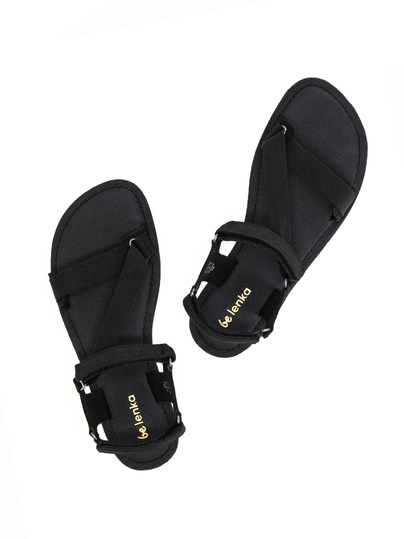 Sandalias barefoot Be Lenka Flexi 2.0 negras con tiras ajustables y suela fina.