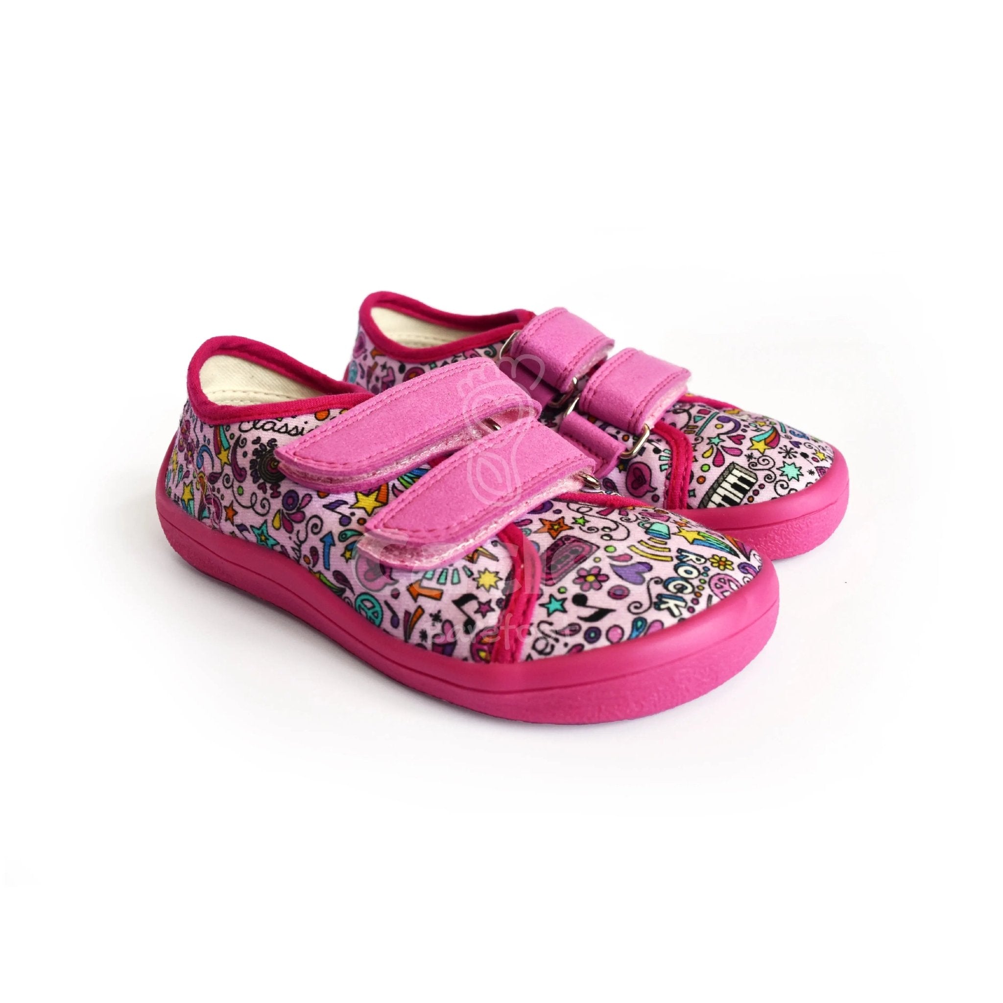 Beda - BFN 170040/TEX/W Music - Lonetas Barefoot infantiles rosas con estampado de música