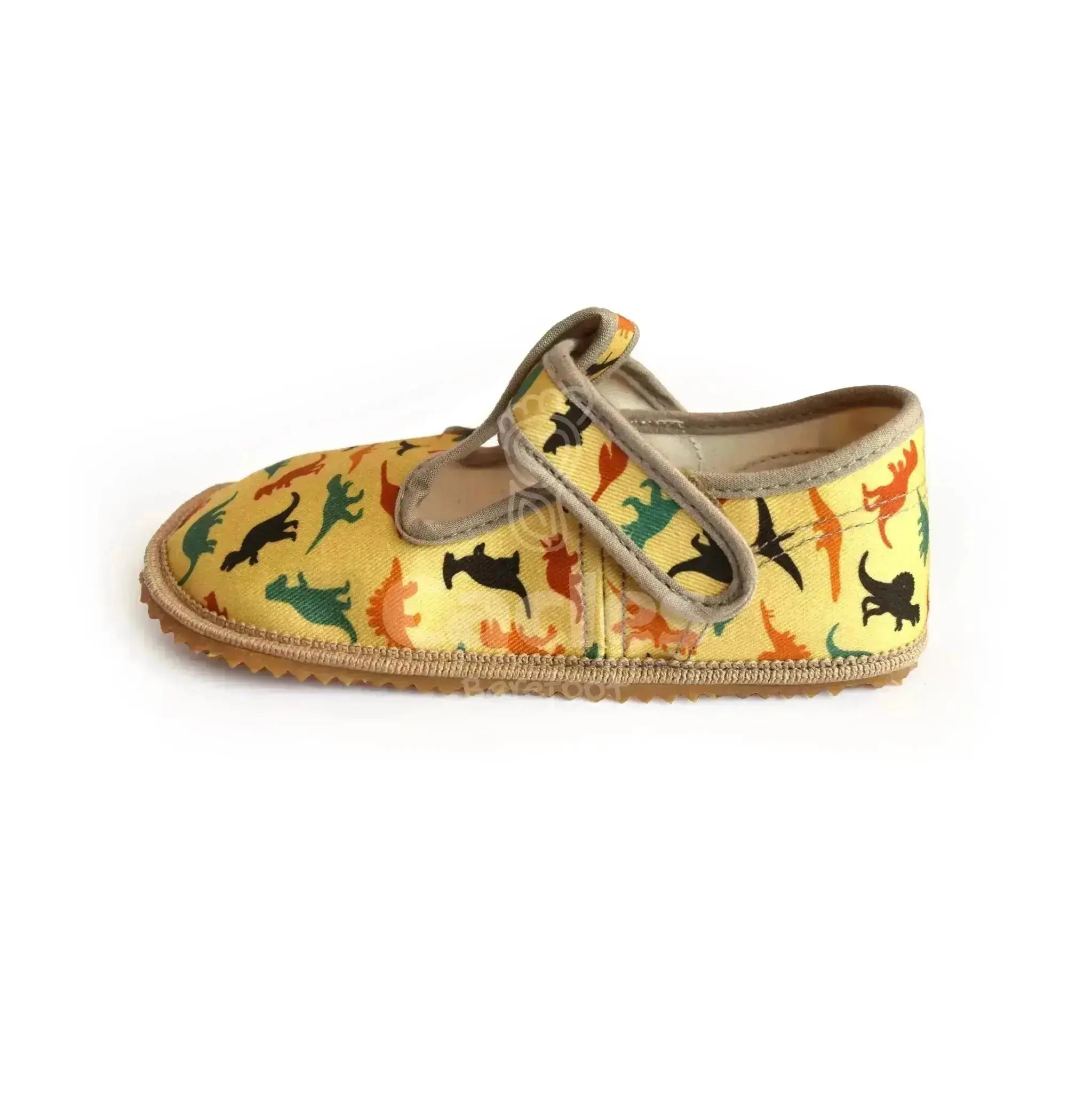 Beda - Slippers Dinosaurs - Zapatillas de casa barefoot infantiles amarillas con estampado de dinosaurios