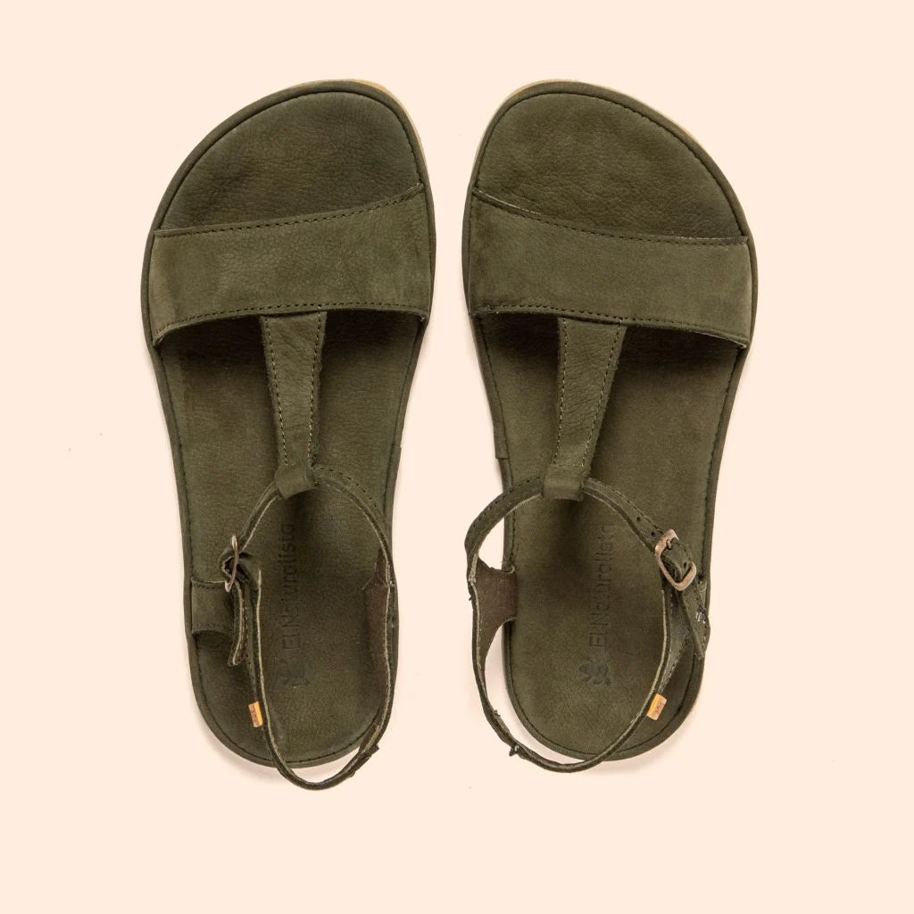 El Naturalista - Satya Kaki - Sandalias barefoot de nobuck verdes para mujer