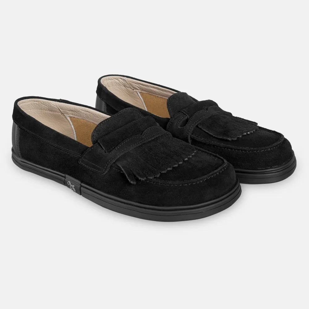 Magical Shoes Pienza Black Suede - Mocasines barefoot unisex negros