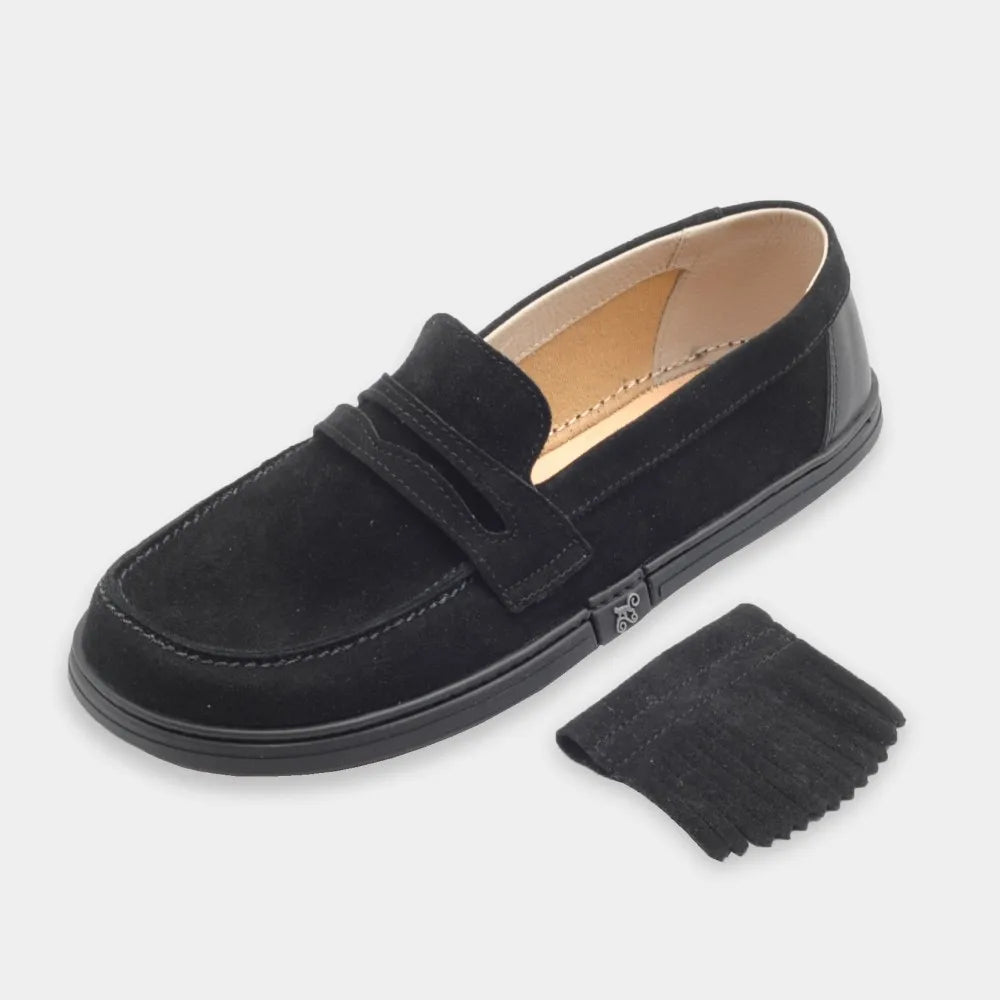 Magical Shoes Pienza Black Suede - Mocasines barefoot unisex negros