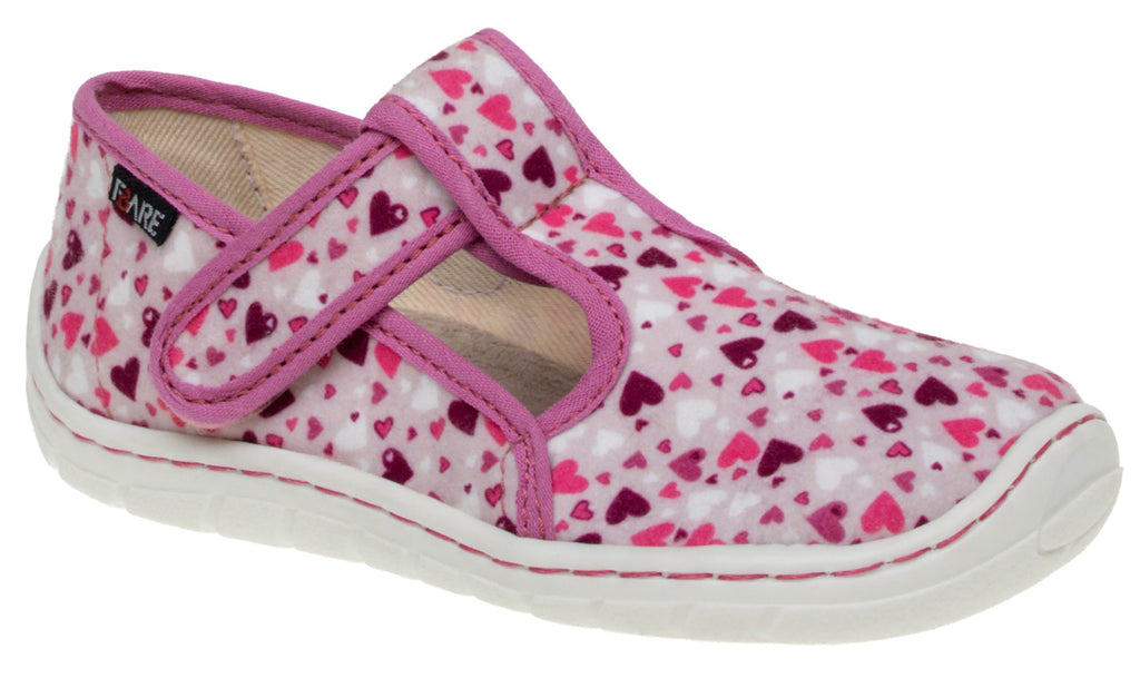 Fare Bare Slippers Pink Hearts - Zapatillas de casa barefoot infantiles rosas con estampado de corazones