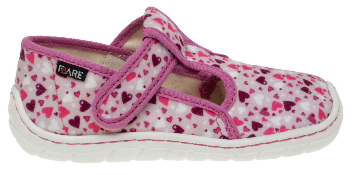 Fare Bare Slippers Pink Hearts - Zapatillas de casa barefoot infantiles rosas con estampado de corazones